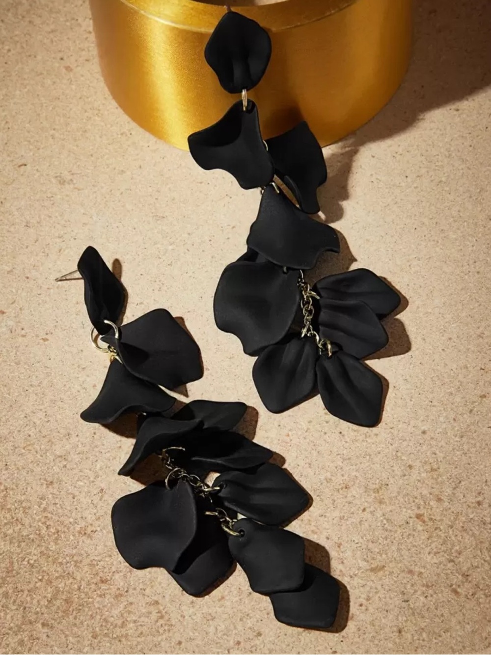 Black Petal Cascade Statement Earrings